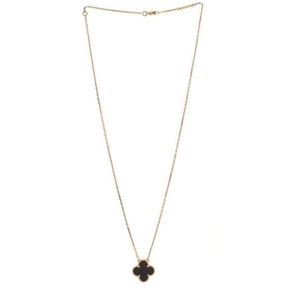 Van Cleef & Arpels Vintage Alhambra Pendant Necklace 18K Yellow Gold and Onyx - - Picture 2 of 4